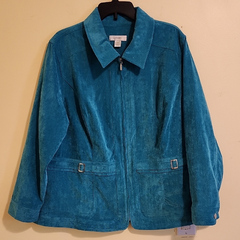 CJ Banks Teal Zip Front Jacket 2X